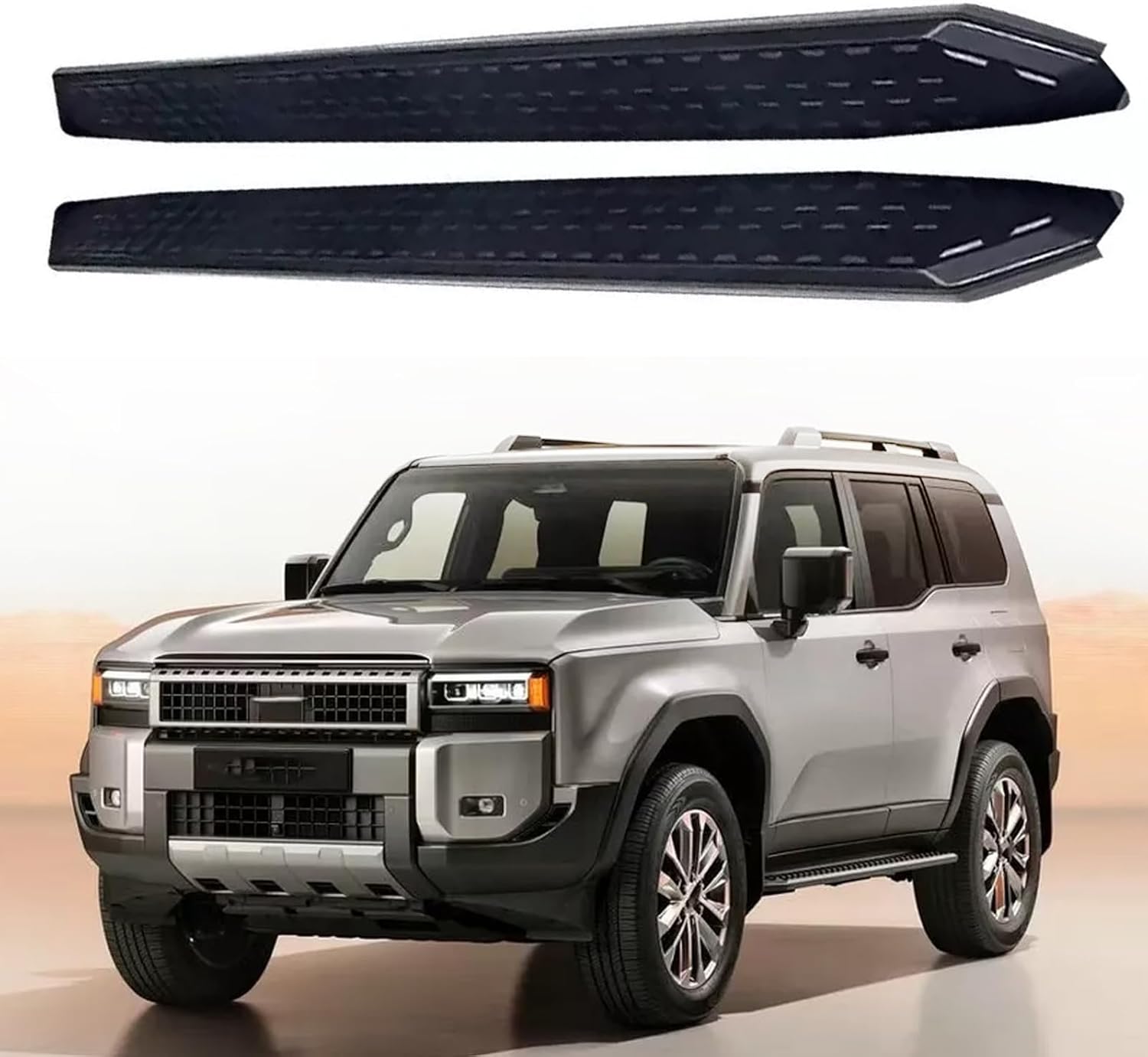 2Pcs Fixed Running Boards Side Steps Foot Protector Bar with Brackets Black Fits for Land Cruiser Prado J250 LC250 2024 2025 2026