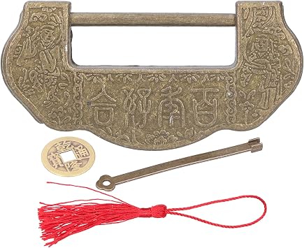 Vintage Chinese Brass Lock Set, Antique Padlock with Key, Sturdy Brass Construction, Elegant Design, Ideal for Jewelry Boxes, Collectors and Decorators Antique Bronze