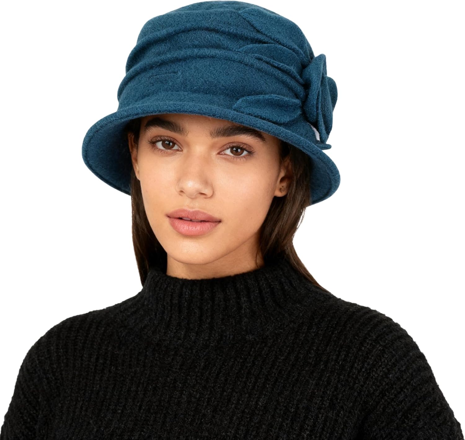 Wool Cloche Bucket Hat for Women 1920s Floral Bowler Cap Elegant Church Dress Cap Winter Warm Fedora Hat - Image 3