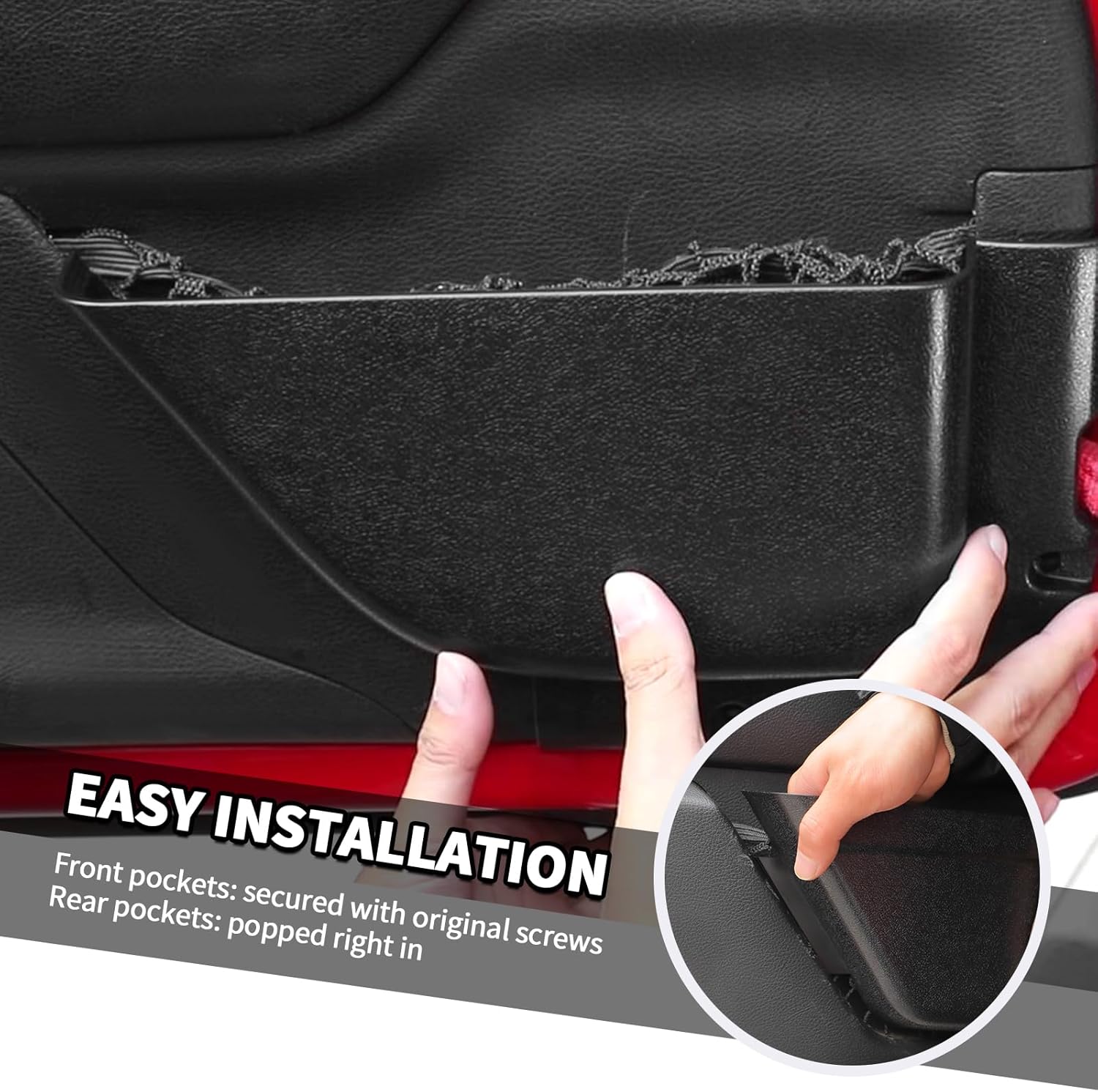 Jimen Fit for Jeep Wrangler JK Unlimited 4 Door 2011-2018, 4PCS Front and Rear Door Pockets Tray Organizer Interior Storage Accessories