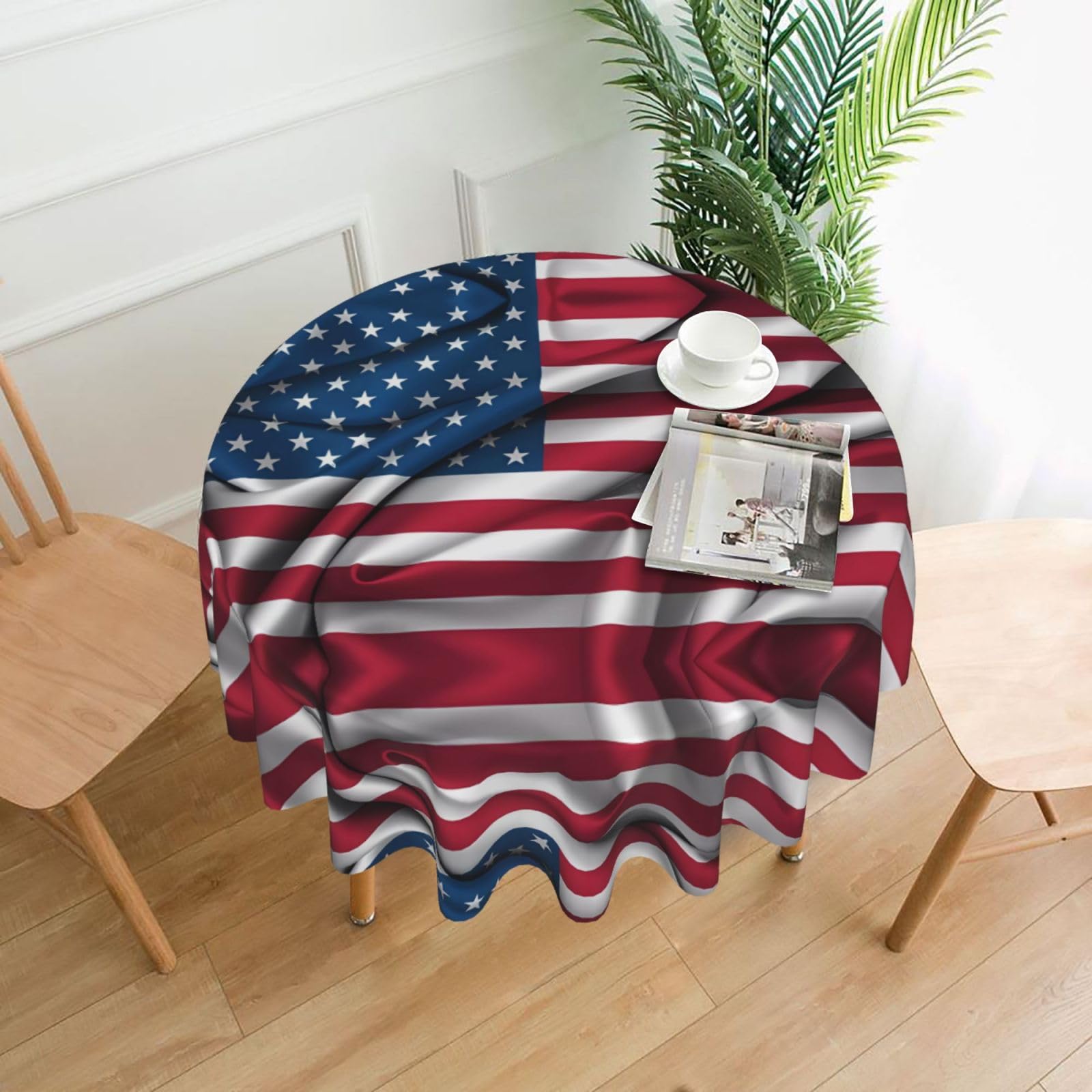 MROWYC American Flag Printed Practical Round Tablecloth, Durable, Suitable for Home, Restaurant, Hotel, Gathering, and Decorative Table Covers