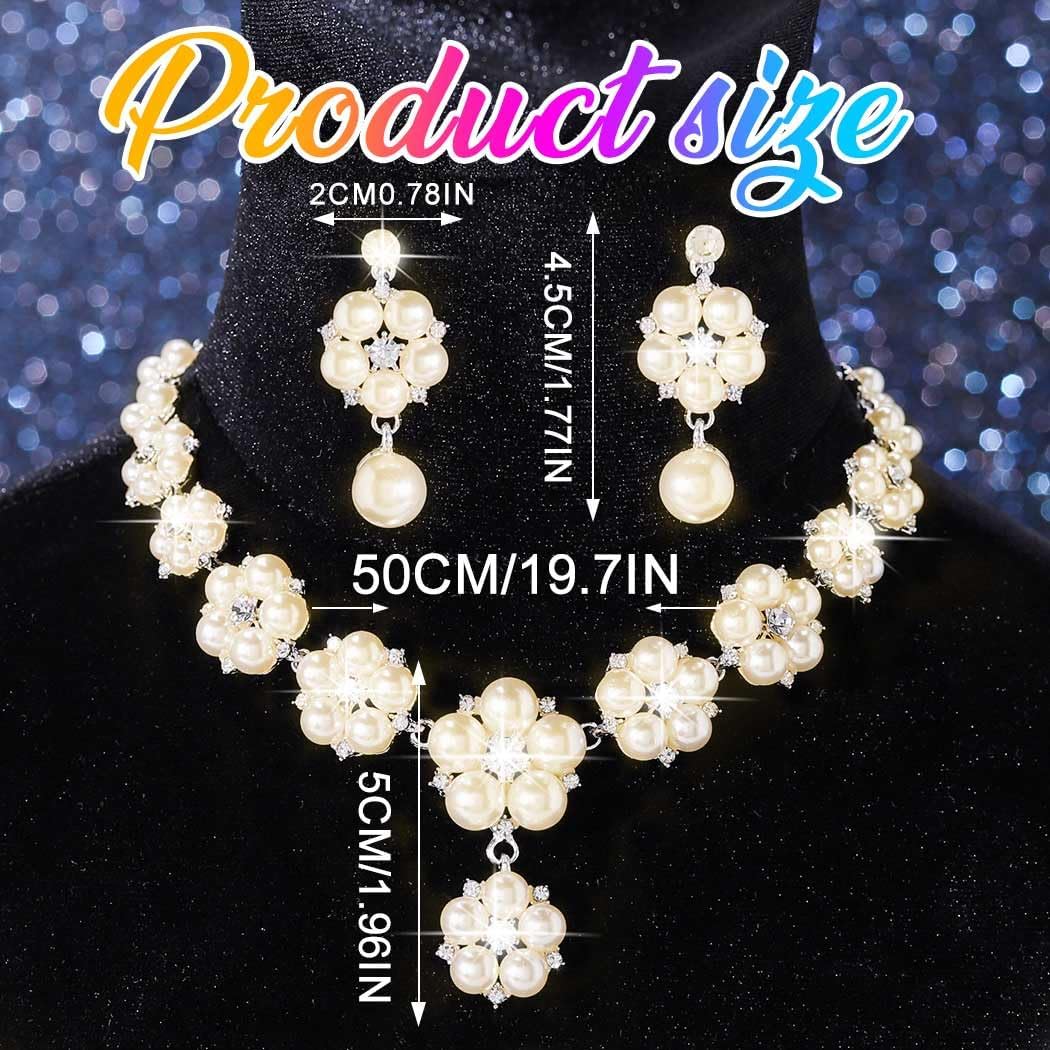 Nicute Pearl Jewelry Set for Women Crystal Necklace Earrings Sparkly Wedding Set for Birdal and Bridesmaid - Image 6