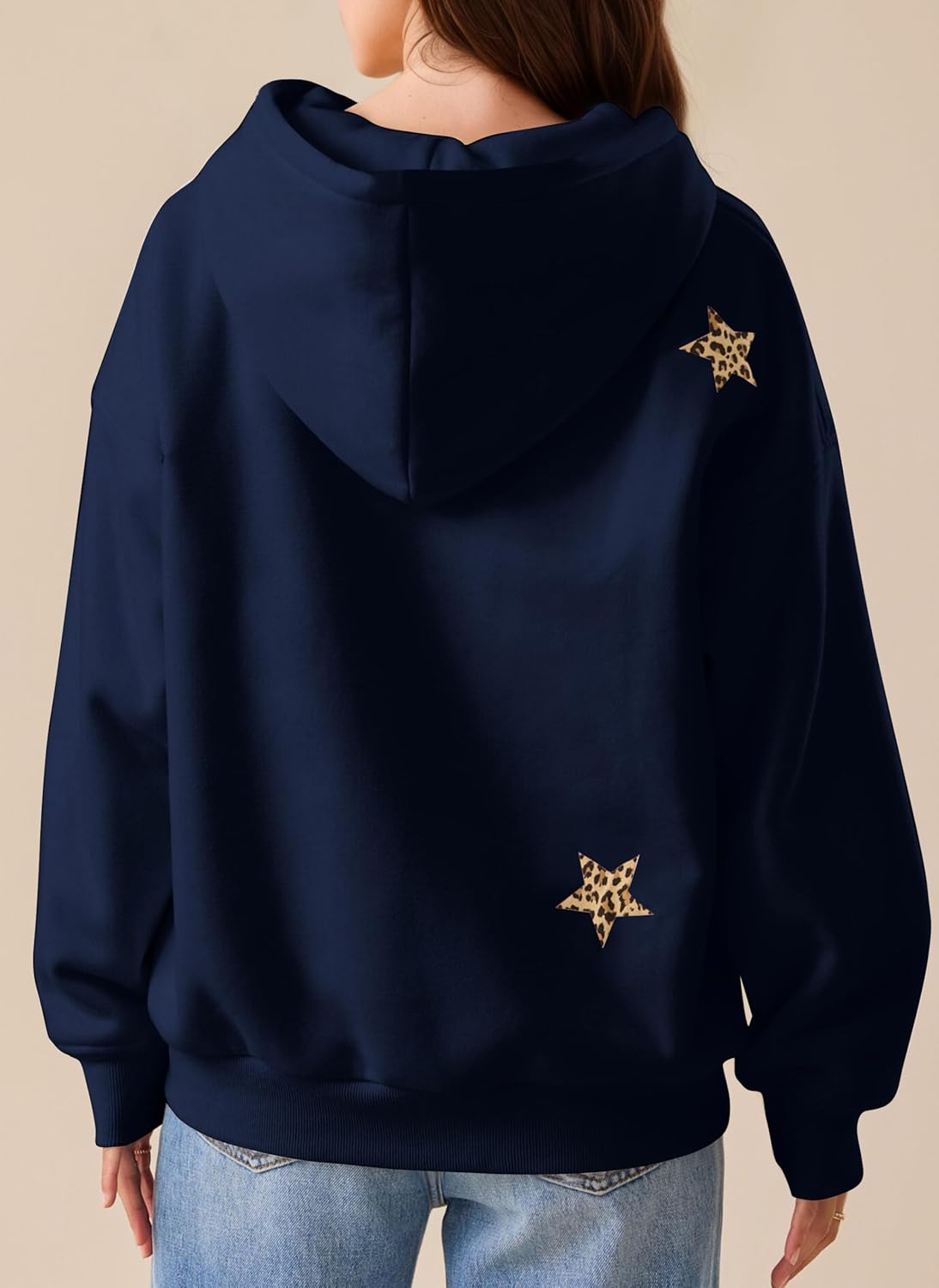 Women Leopard Star Graphic Hoodies Oversized Cheetah Embroidered Hoodie Y2k Streetwear Hooded Sweatshirts with Pocket - Image 2