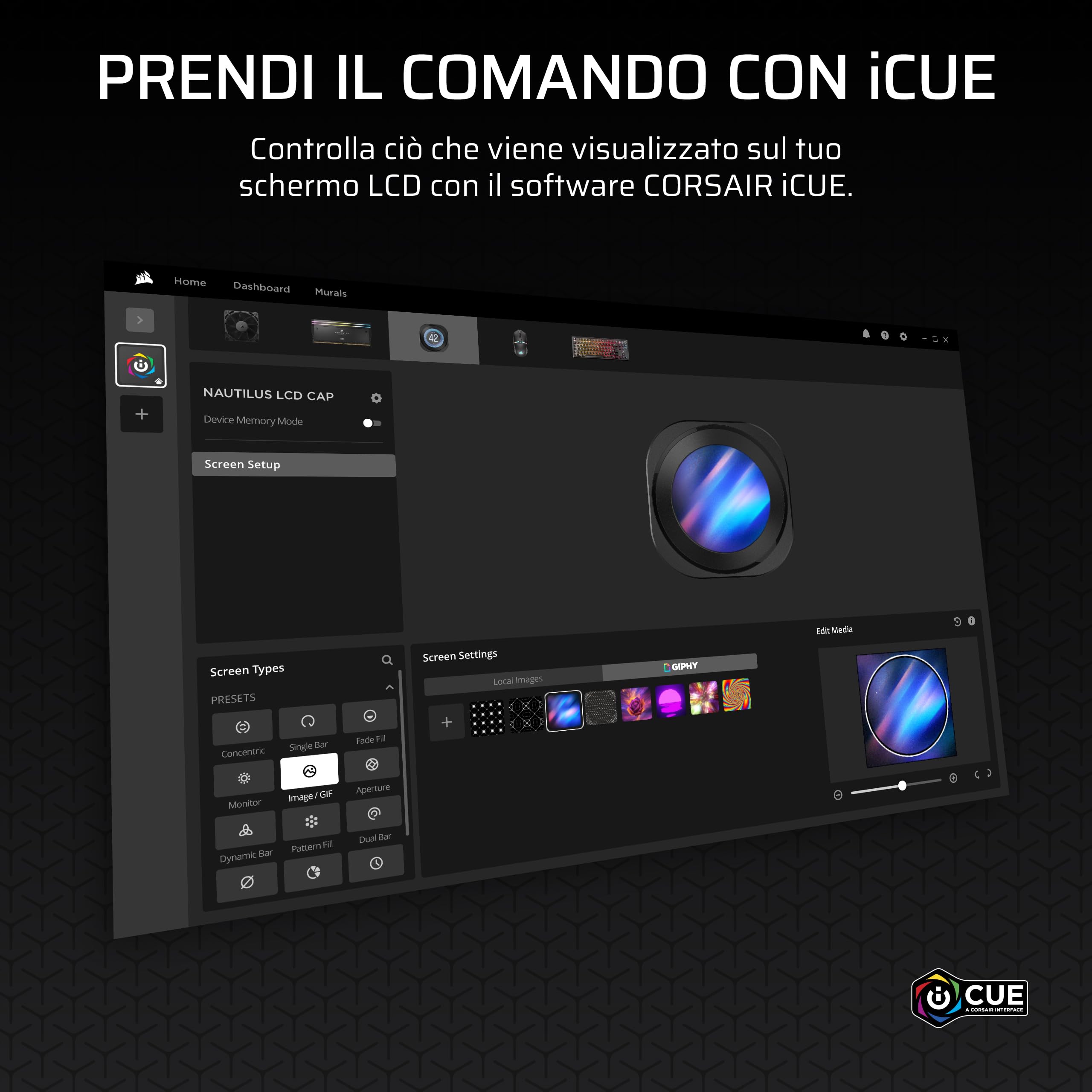 CORSAIR NAUTILUS 360 RS LCD Dissipatore a Liquido per CPU – Nero | Schermo LCD IPS da 2,1", AIO da 360mm, Bassa rumorosità, Daisy-Chain, Intel LGA 1851/1700, AMD AM5/AM4, 3 ventole RS120