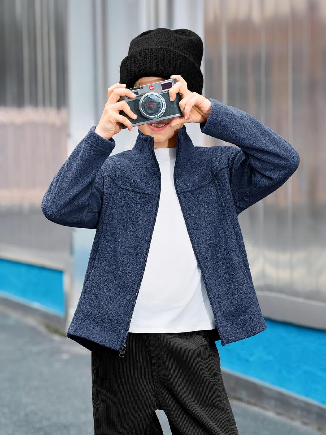 Haloumoning Boys Zip Up Fleece Jacket Kids Lightweight Outerwear Long Sleeve Mock Neck Coat with Pockets 5-14Y - Image 2