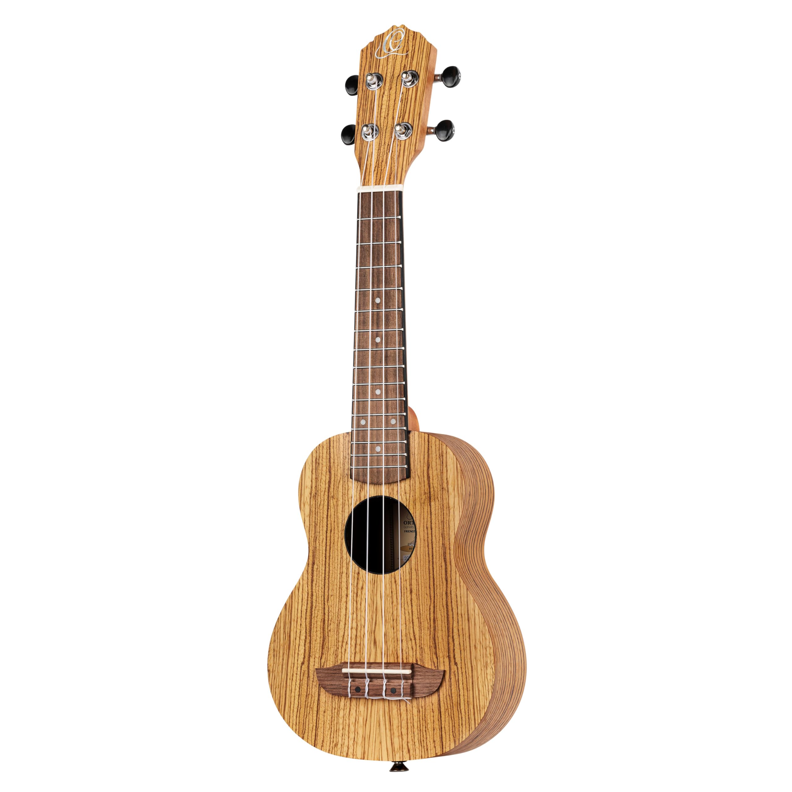 Ortega Guitars Akustyczne Ukulele Sopranowe – Seria Timber – W Zestawie Z Pokrowcem – Zebrawood, Wykończenie Naturalne (RFU10Z)