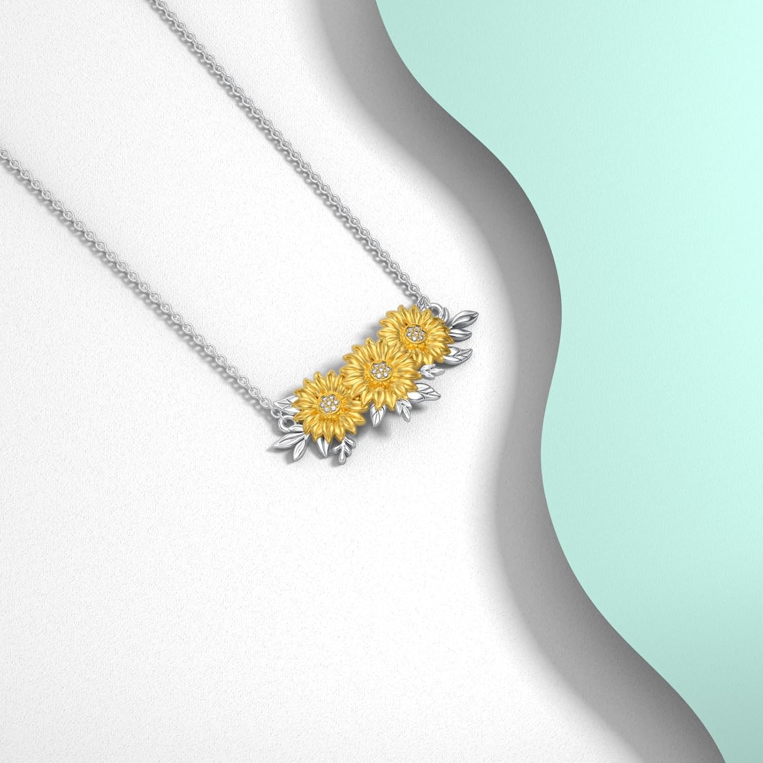 Diamond Sunflower Necklace for Women 925 Sterling Silver Sunflower Pendant Necklaces with Lab Grown Diamonds Jewelry Gifts - Image 3