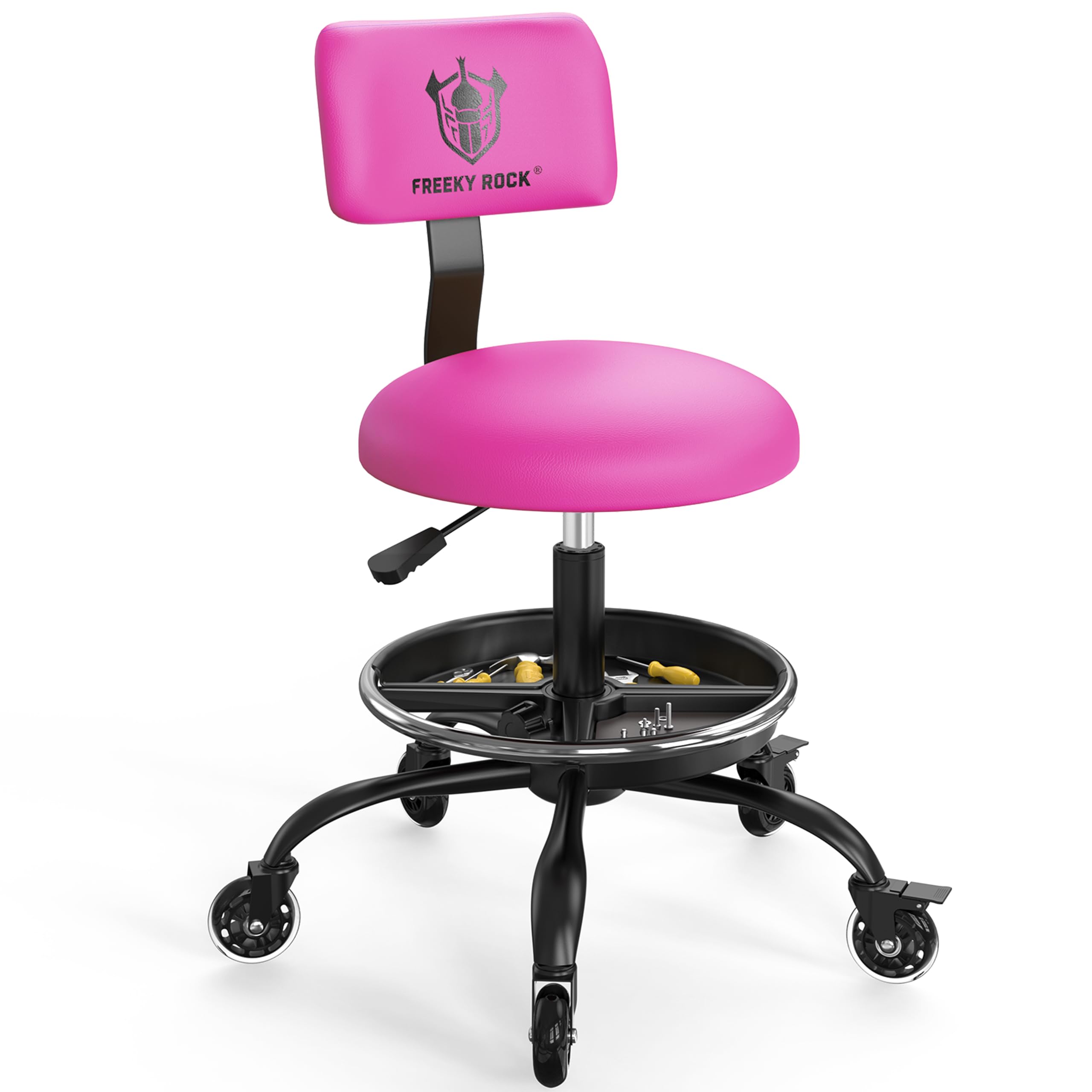 Rolling Shop Stool with Wheels, Garage Stool Chair, Pink