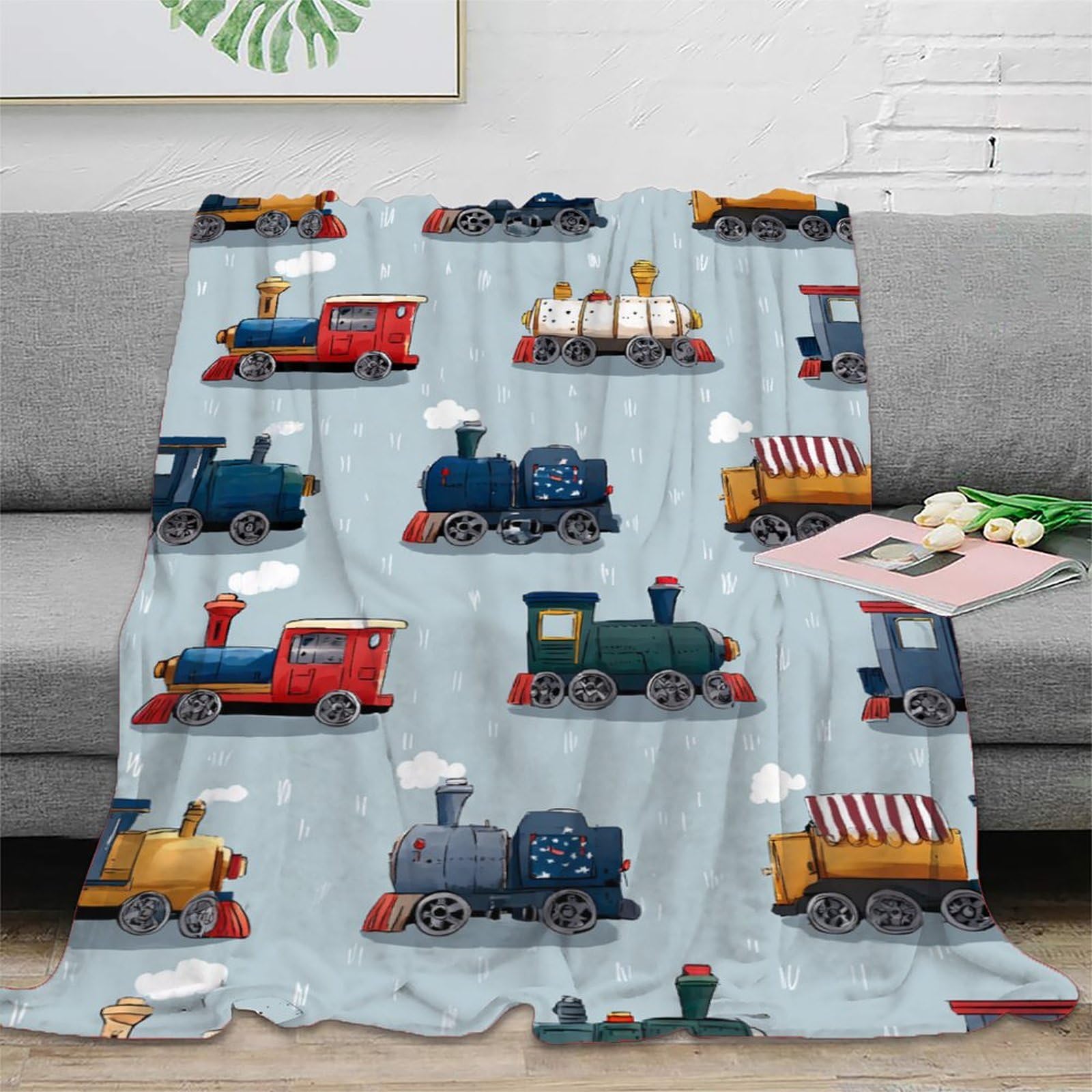 Plaid train 3D moelleux et respirant en microfibre thermique 150x200