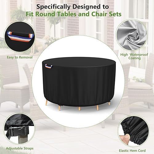 Miniatura 6 de STARTWO Fundas redondas para muebles de patio, fundas impermeables para muebles de exterior, resistentes a los rayos UV (62 pulgadas de diámetro x