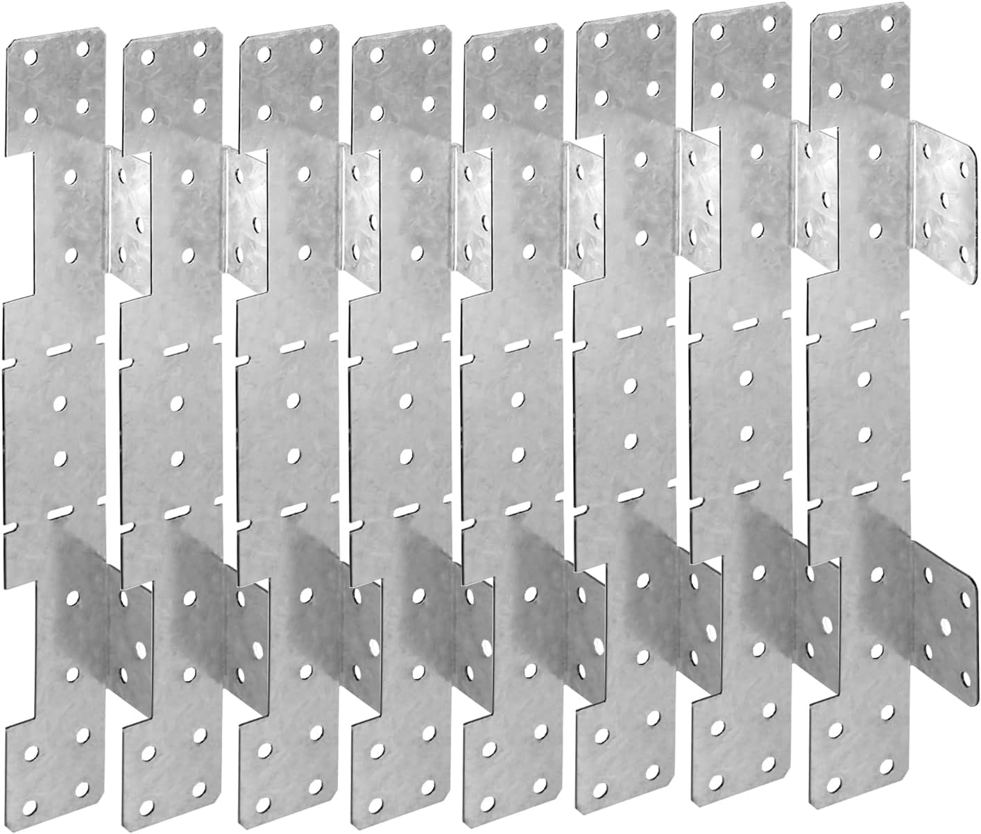 Galvanneal 18-Gauge Adjustable Stair-Stringer Connector, Interchangeable Concealed Hanger, Tie Straps Bracket Steel Deck Stair Connector, Deck Brackets Screw Included - 8 PCS