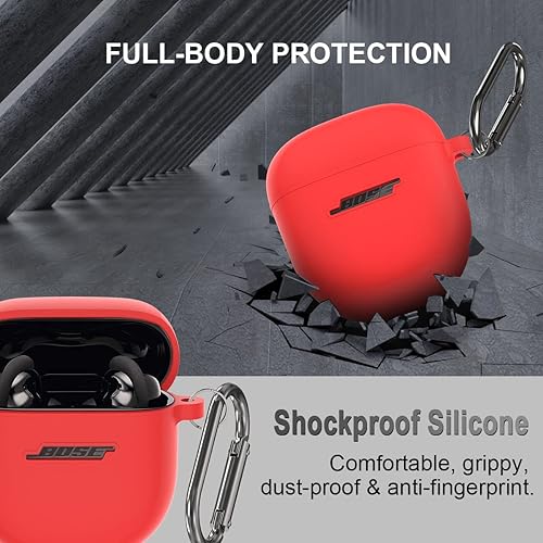 Miniatura 3 de Funda de silicona para auriculares Bose QuietComfort II (2022) y QuietComfort Ultra (2023), funda protectora a prueba de golpes con llavero para Rojo