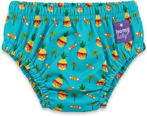 HOMYBABY® Pañales Bañadores de Tela Reutilizables Bebés - Pañal Bañador Reutilizable y Lavable de Bebé - Desde los 6 meses - Pañal de Nadar - Pantalones de Entrenamiento (Piña, 12-24 meses)