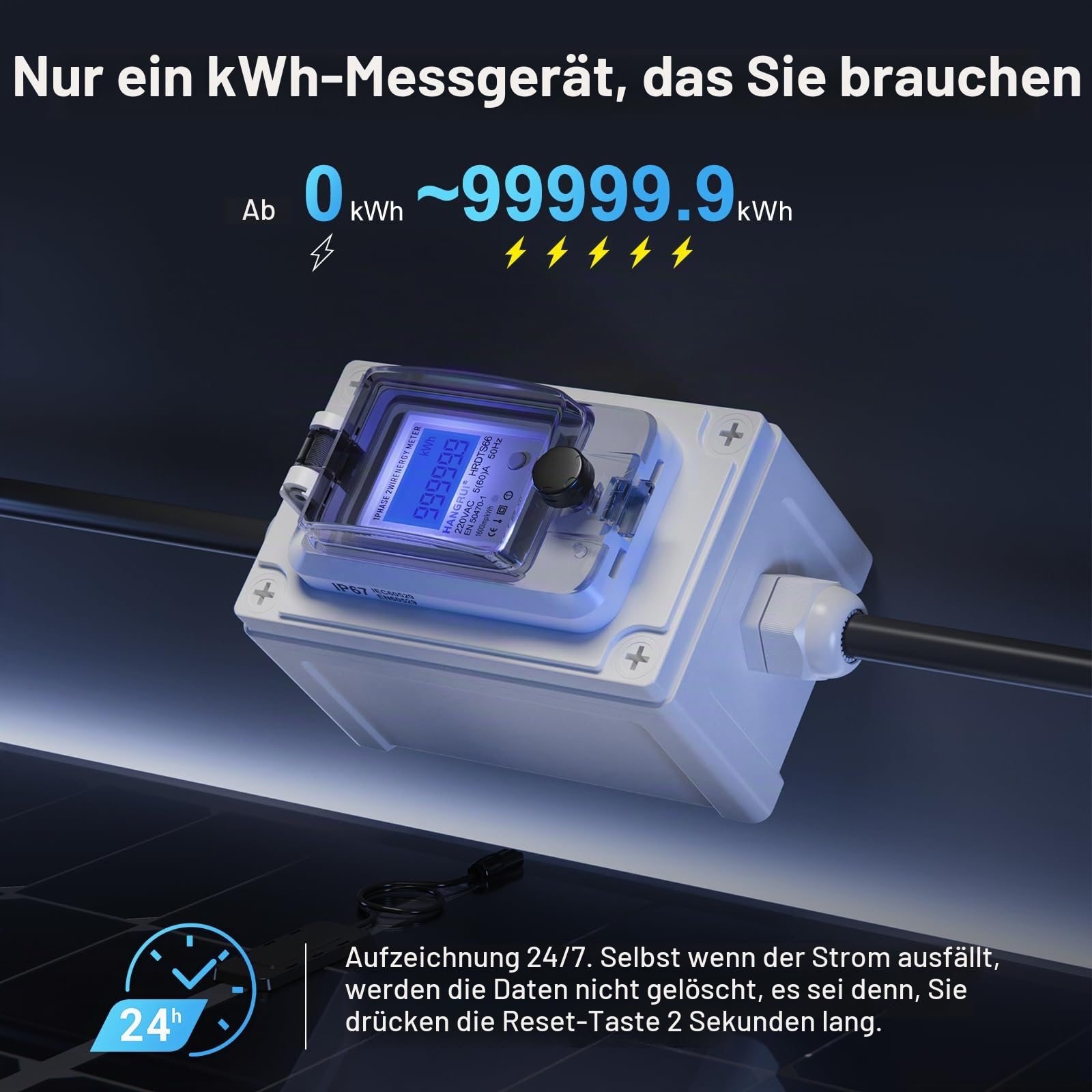 BreeRainz Mobiler Digitaler Stromzähler, 60A 230V Kilowatt Stromzähler
