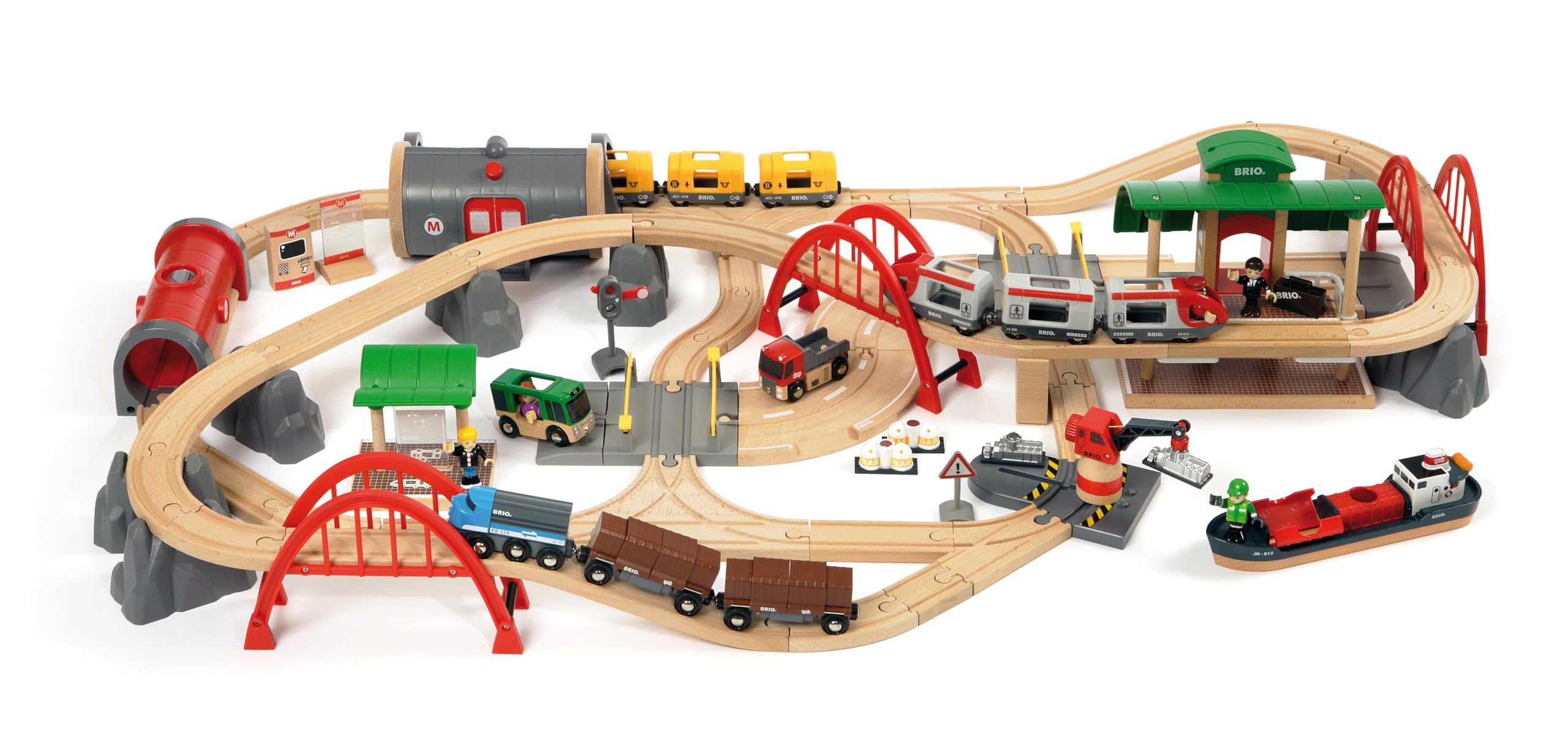 BRIO World 33052 Straßen & Schienen Bahn Set Deluxe - Straßen & Schienen Eisenbahn - Kleinkindspielzeug empfohlen für Kinder ab 3 Jahren