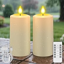 SoulBay Rechargeable Candles Waterproof, 2pcs USB-C Flameless LED Battery Candles with Remote & Timer, 90-200H Long Lasting Pillar Candles for Outdoor Garden Patio Wedding Home Room Decor, 7cm x 13cm