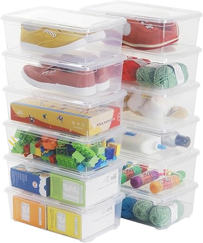 Miniatura 8 de Caja de almacenamiento de plástico apilable de 6 cuartos de galón, contenedor anitable sin BPA con tapa de cierre para organizar los zapatos, caja