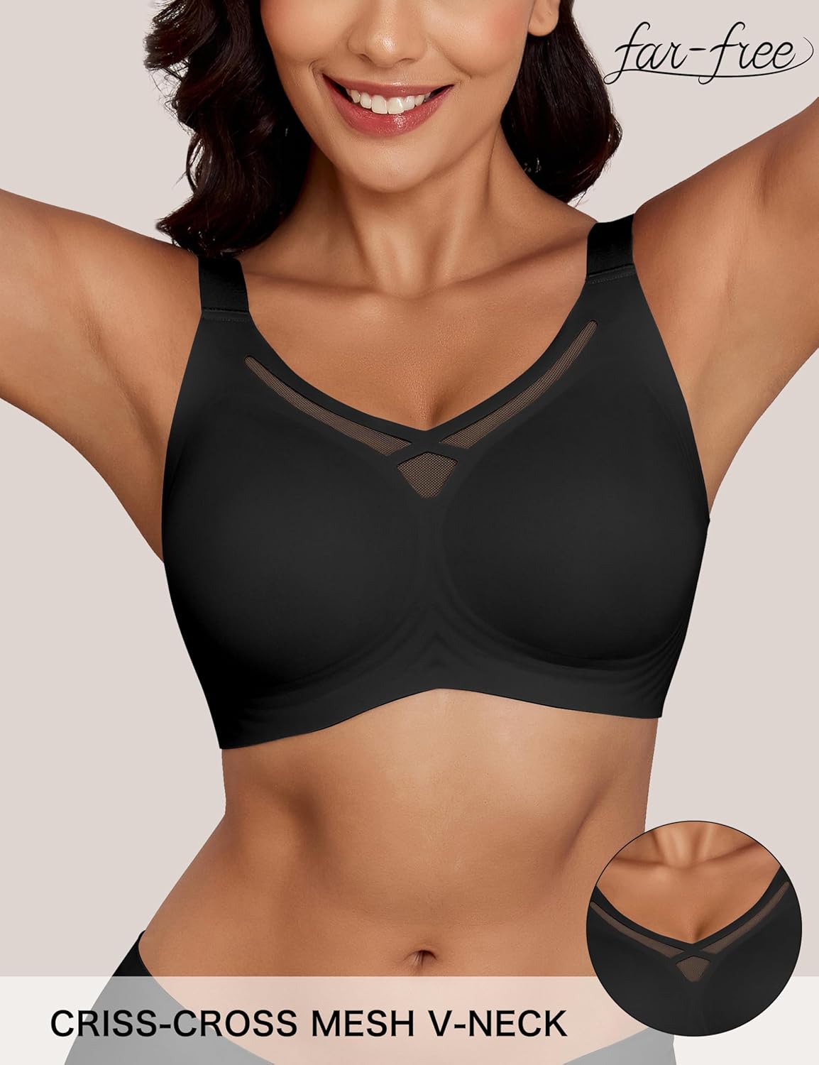Far-free Womens Wireless Bras No Underwire Seamless Supportive Comfortable Bra Push Up Everyday V Mesh Bralette T Shirt Bra - Image 2