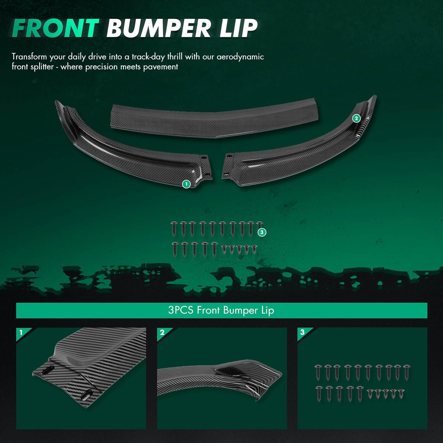 SCITOO Glossy Carbon Look Front Bumper Lip GT-Style Fits for 2007-2009 for Infiniti G35 G37 Sedan PP Front Lip Spoiler