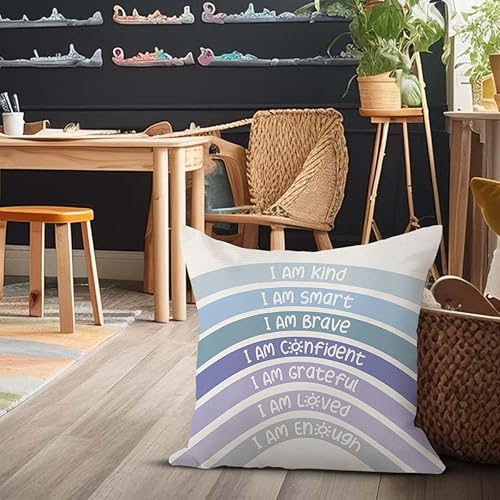 Miniatura 3 de QIYUHOY Fundas de almohada de arco iris para aula, centro de libros, decoración de esquina para sala de juegos, funda de almohada azul, funda de