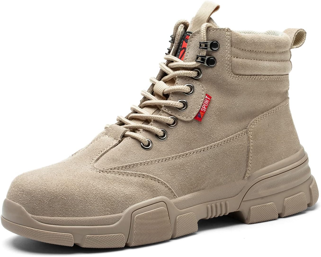 Safety Work Boots for Men Women Lightweight Steel Toe Sneakers Breathable Slip Work Boots Puncture Proof Comfortable Shoes Roofing Industrial Construction,Khaki, 45 EU