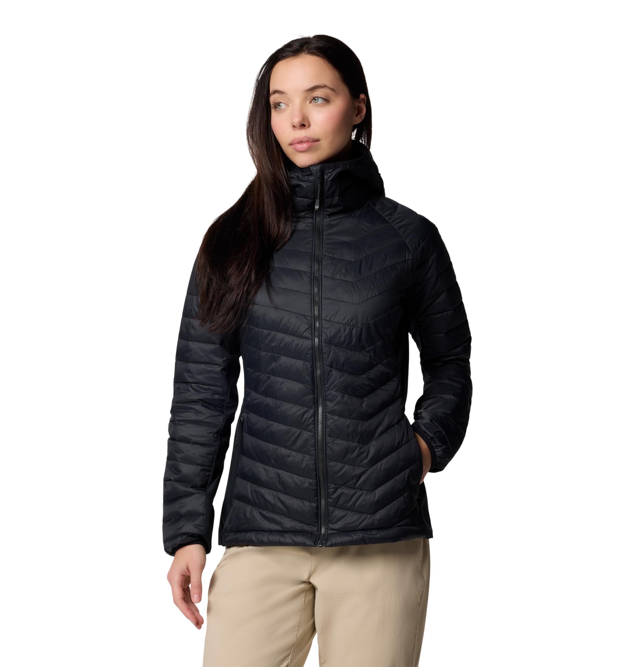 Columbia Women's Powder Pass 2 Hybrid Hooded Jacket, Hooded Puffer Jacket, Black, XS