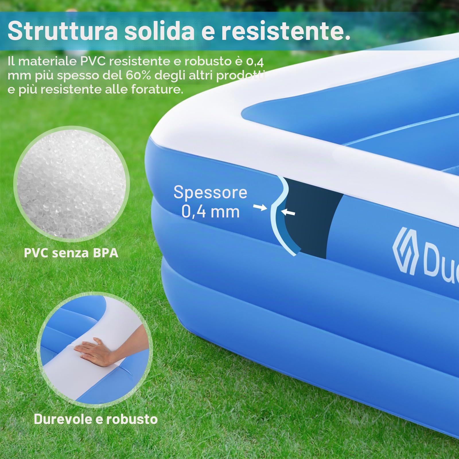 Duerer Piscina Gonfiabile Bambini con Adulti Rettangolare 305cm x 182cm x 56cm, Piscine fuori terra, Piscina per Famiglie per Cortile, Festa Estiva in Acqua, all'aperto Giardino swimming pool