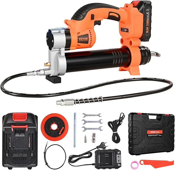 VEVOR Cordless Grease Gun, 8000 PSI Max Pressure, 20V Electric Grease Gun with 2.0 Ah Battery & LED Light, 30-inch Long Hose & Carrying Case, Variable Speed Triggers, Vehicles or Machines Greasing