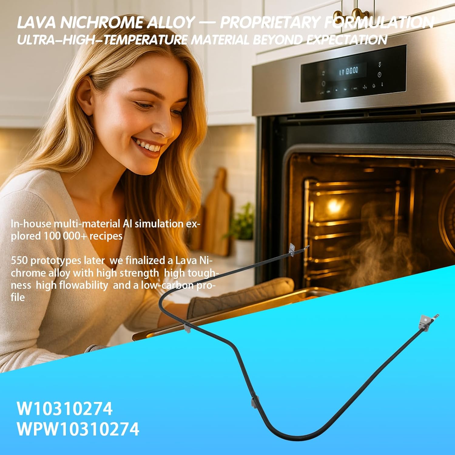 UPGRADED W10310274 WPW10310274 Oven Bake Element for Whirlpool Maytag Jenn-Air Amana Range Oven, Lower Bake Element Replaces 1863288 74010883 7406P439-60