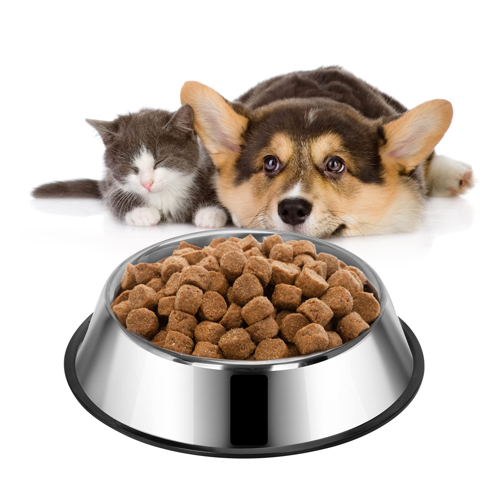 Nobleza 2 Pack Stainless Steel Small Dog Bowls - 240 ml, 15.6 cm/ 6.2 in Diameter Cat Bowl Cat Food Bowl Cat Water Bowl Puppy Bowl Puppy Feeding Bowls Pet Bowl for Kittens Cat Bowls with Non Slip Base