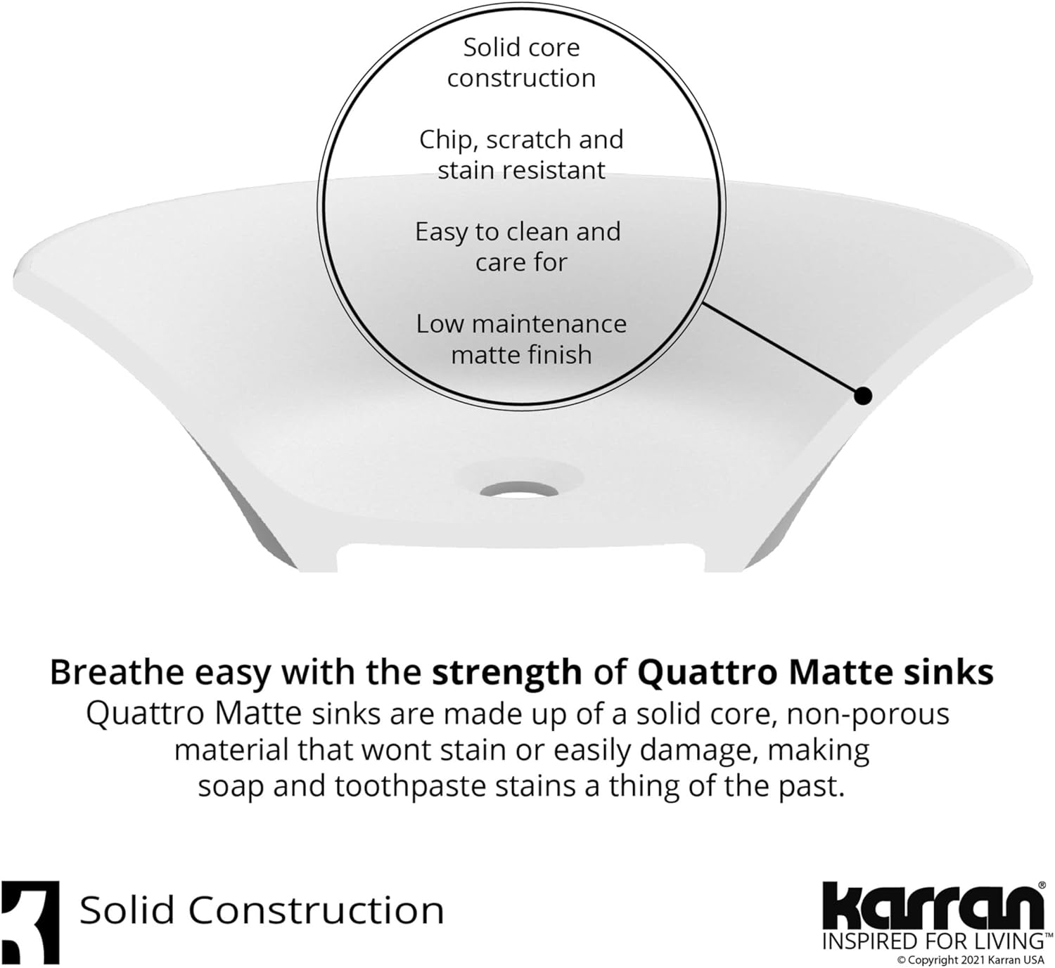 Karran Quattro QM162 Matte White Acrylic 19 in. Round Bathroom Vessel Sink