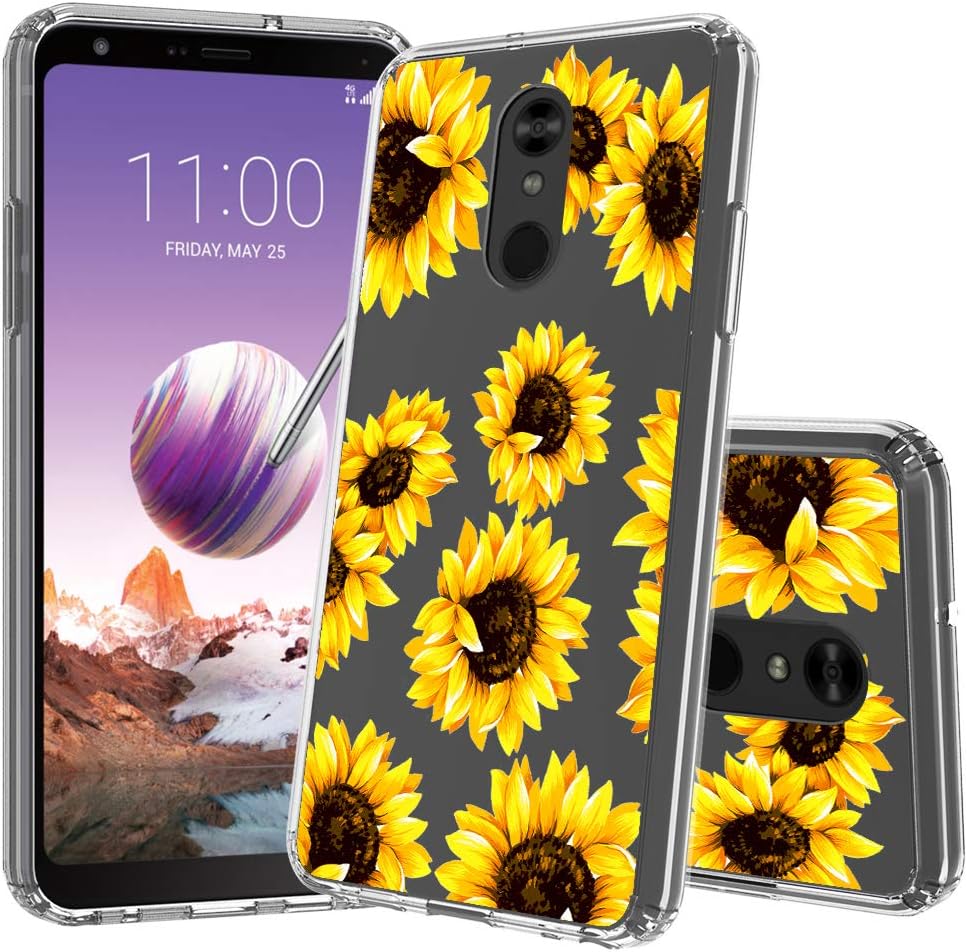 FLOCUTE Clear Floral Case Replacement for LG Stylo 5 Floral Case Flower Pattern Clear Slim Girly Protective Case with Soft TPU Bumper Hard PC Back Cover Replacement for LG Stylo 5 (Sunflower)