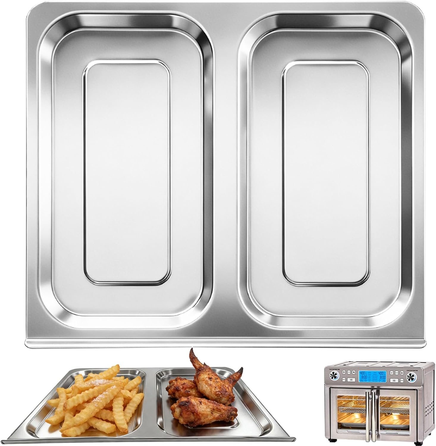 GXF Air Fryer Drip Tray for Emeril Lagasse 25QT, 13.9x12.1 INCH Stainless Steel Replacement Drip Pan Crumb Tray for Emeril Dual Zone 360 French Door Extra Large Air Fryer Oven Accessories