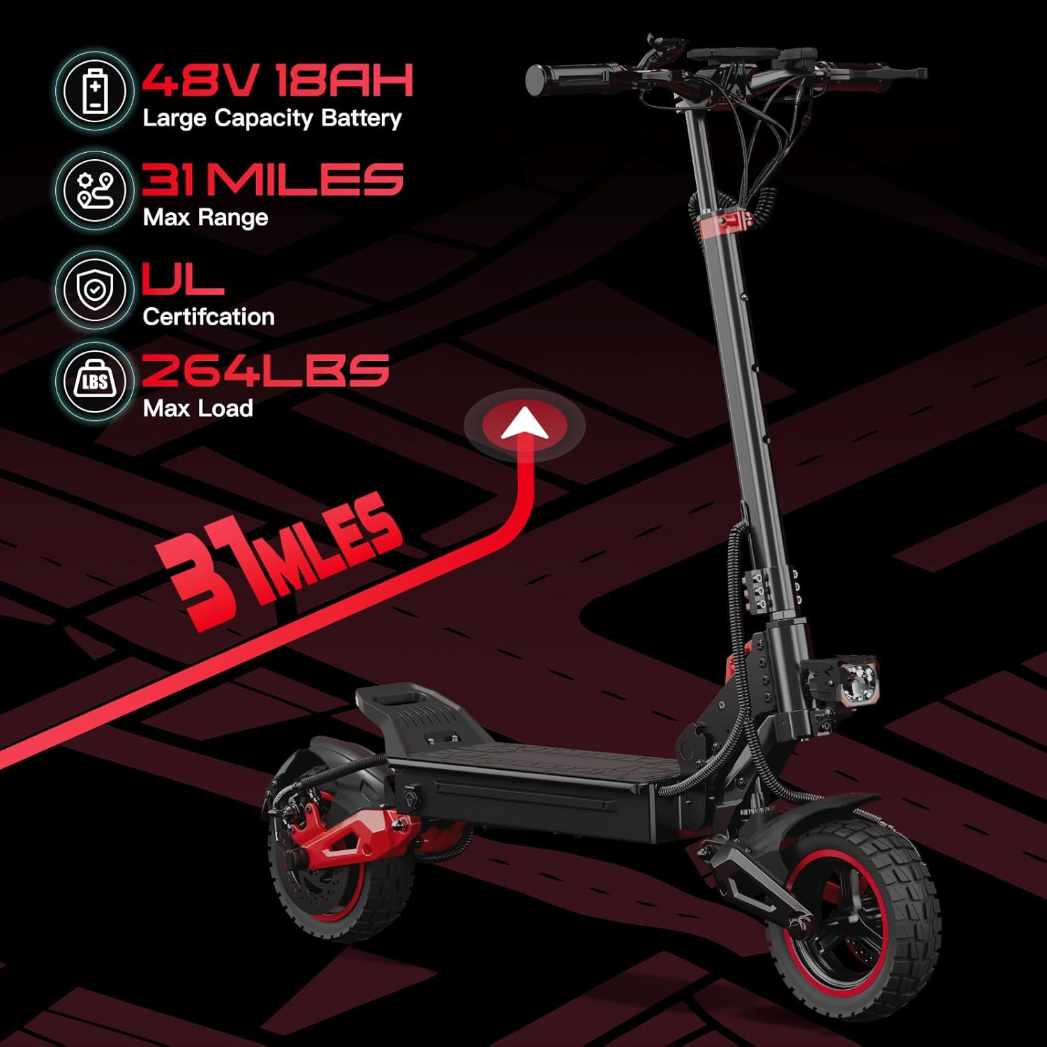 Electric Scooter 900W to 1600W Motor 48V18ah Battery Folding Electric Scooter for Adults 11 Inch Tires Top Speed 30 to 34 MPH Long Range Up to 37 Miles Perfect for Commuting and Leisure