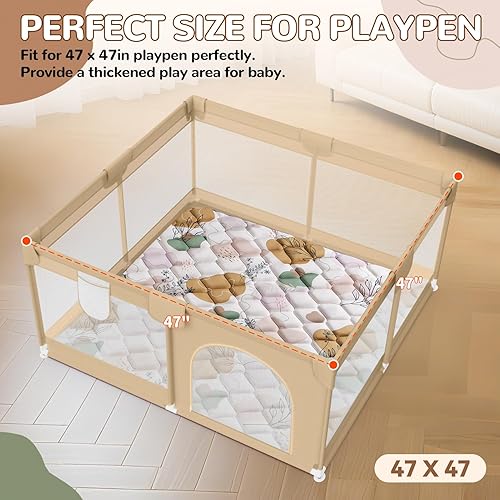 Miniatura 2 de Tapete de juego para bebé de 47 x 47 pulgadas, tapete para bebés de 6 a 12 meses, antideslizante, seguro y para gatear, tapete de juego plegable de