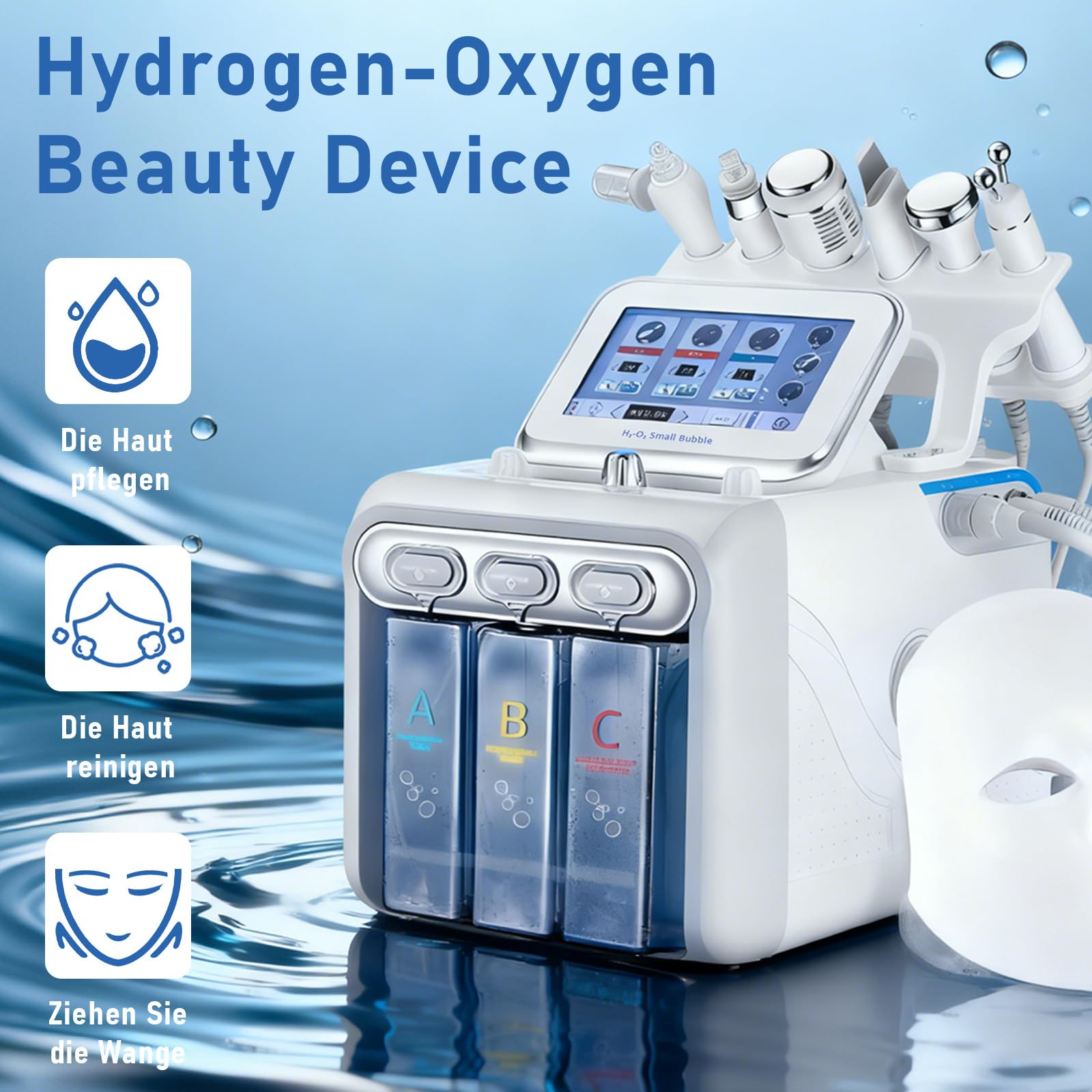 7 in 1 Gesichts-Wasserstoff-Sauerstoff-Schönheitsmaschine mit Maske, Multifunktions-Gesichtspflegegerät, Faltenreduzierung & Hydratation, At-Home Spa-Behandlung
