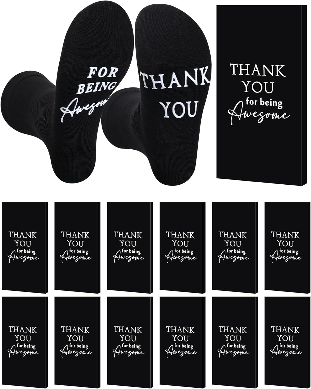 Ramede 12 Pairs Thank You for Being Awesome Appreciation Socks Novelty Socks Presents Graduation Birthday Gifts Thank You Gifts for Teacher Friends Coworkers Volunteer Employee Men Women