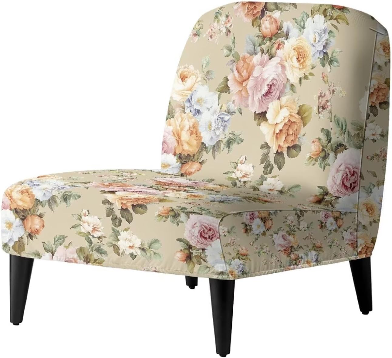 Kuiaobaty Vintage Peony Flower Armless Accent Chair Cover Stretch Slipper Chair Slipcovers with Elastic Bottom Vintage Floral Furniture Protector Cover for Living Room Home Hotel