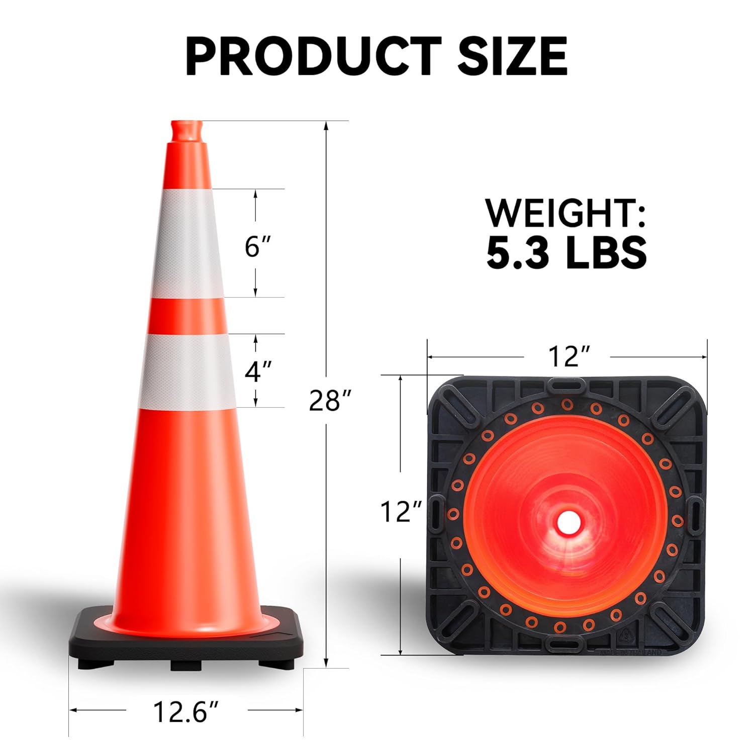 STARSIGNS Traffic Cones 28 Inch - Commercial Construction Cones for Road Safety Orange Parking Cones with Heavy Duty Base & Reflective Strips for Driveways & Event Control (8 Pack)