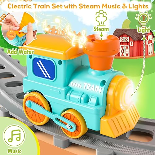 Miniatura 3 de Toddler Toys for 1 2 3 Year Old, Electric Farm Animal Train Set with Music, Lights & Steam, Montessori Counting, Matching & Sorting Learning Toys