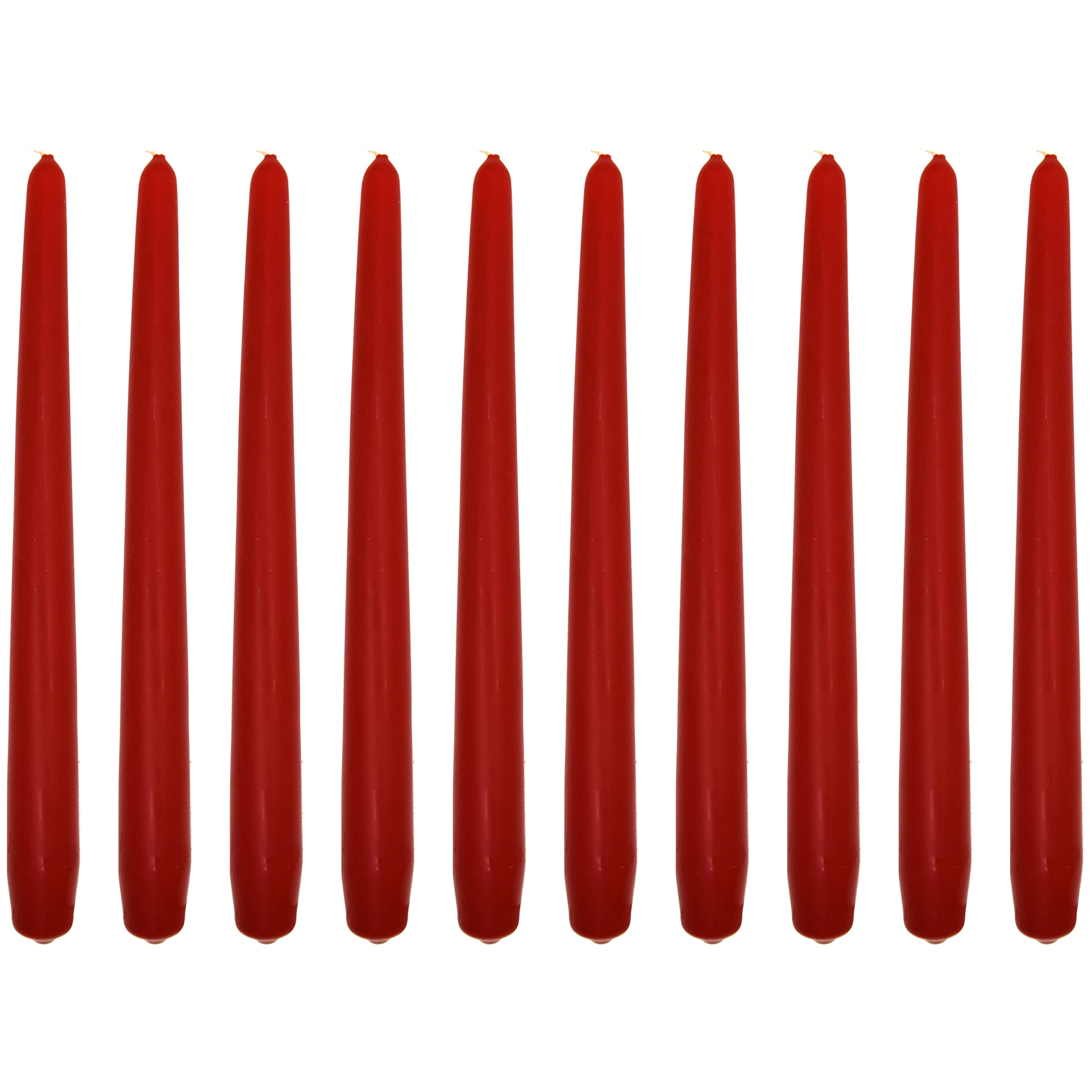 Tapered Dinner Candles, Pack of 10, Unscented, Long Burning Time, 24 cm / 9.45" (Red, Matt)