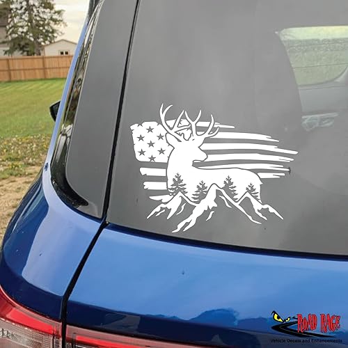 Miniatura 4 de Calcomanía de automóvil con bandera estadounidense con ciervos y ciervos  Bad Fish Custom Decals  Divertida calcomanía linda para patriotas  Vinilo