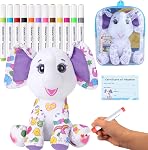 DIY Coloring Plush Toy with Washable Markers, Scribble Pets Stuffed Animal, Doodle Dolls Art Toy for Boys and Girls Ages 3-8, Birthday Gift (Elephant)