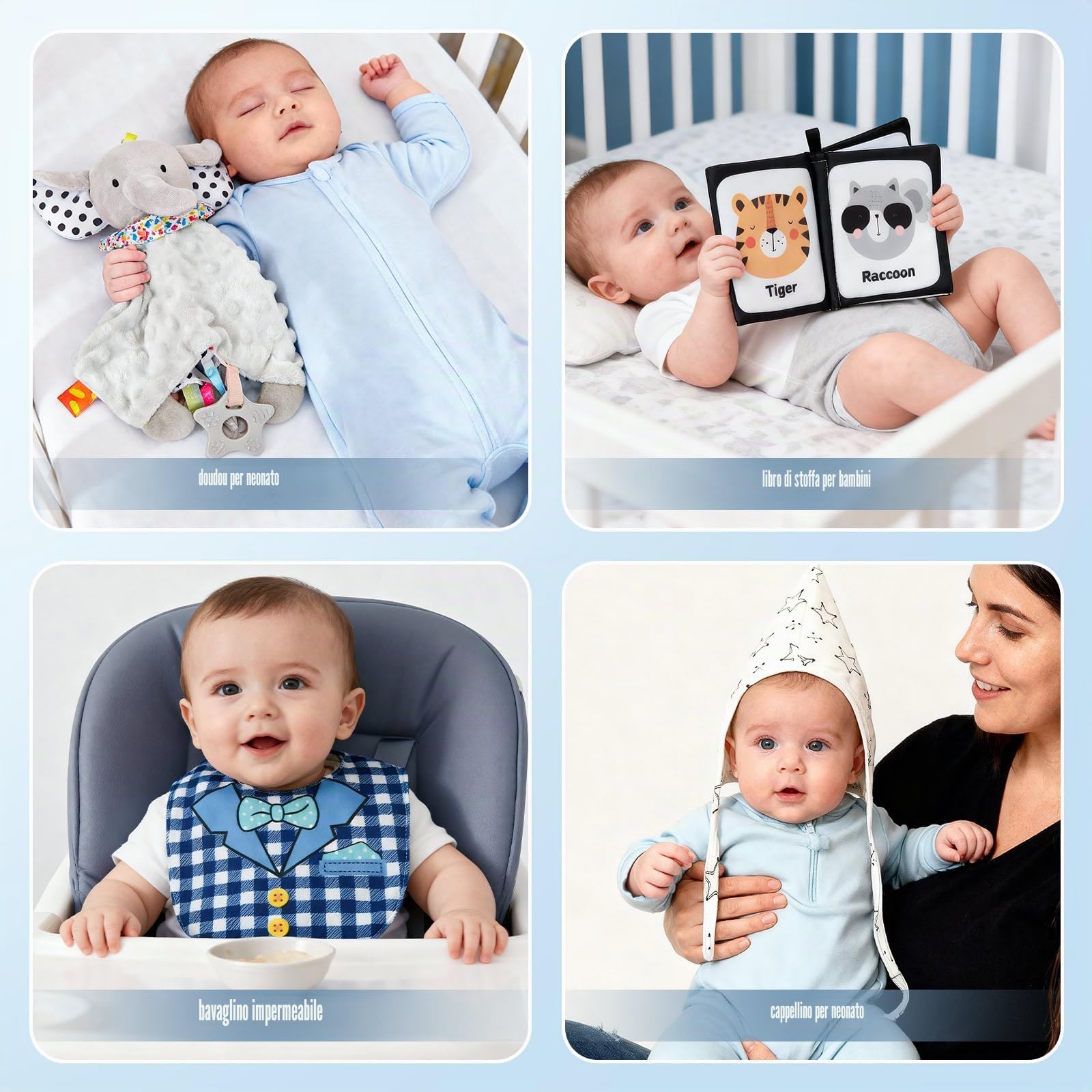 vamei Regalo Nascita Bimbo Bimba con Pagliaccetto Neonato Coperta Doudou Bavaglino Calzini Antiscivolo Cappello, Set Regalo Neonato Nascita Regali Baby Shower Unisex