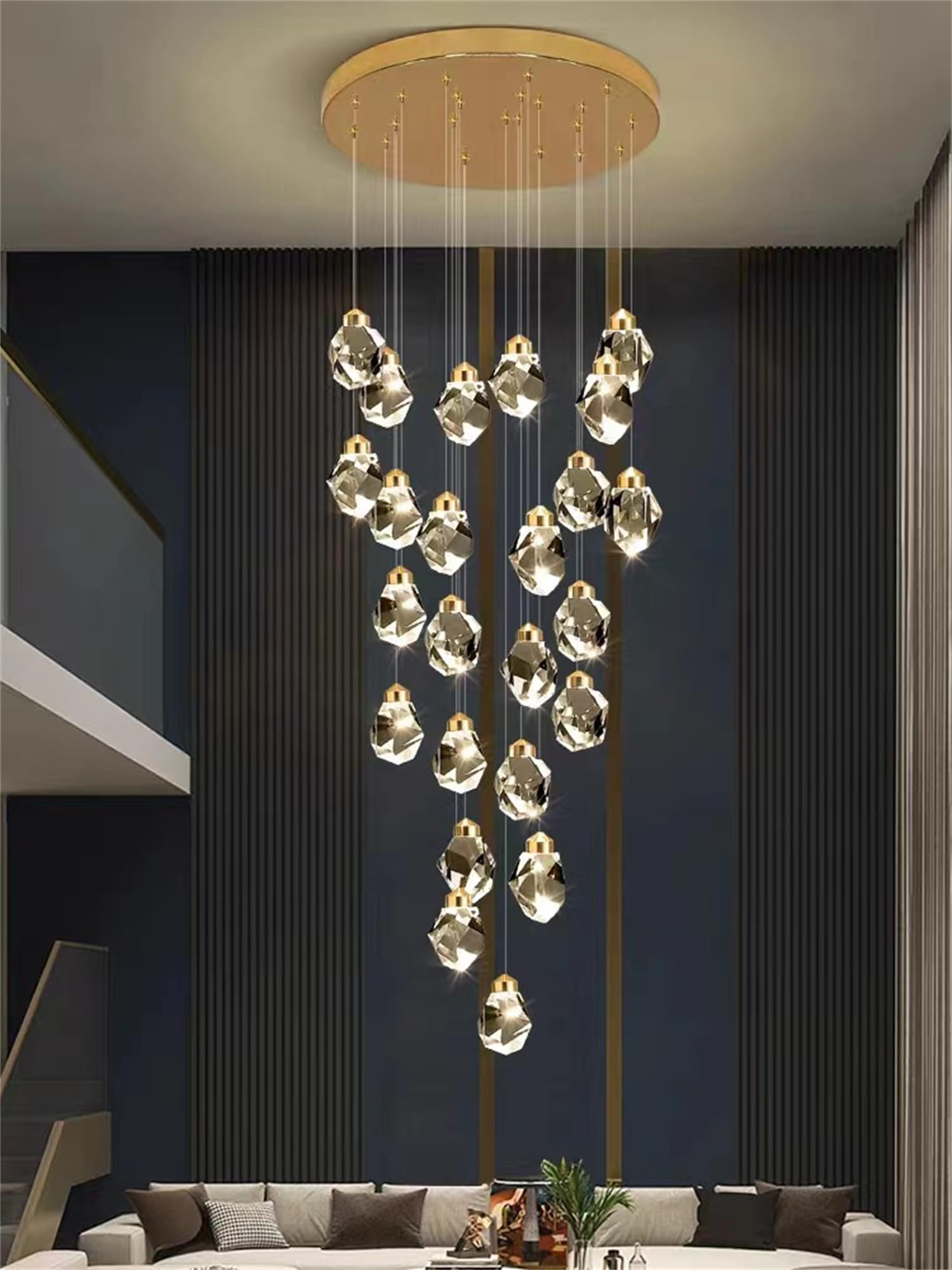 Lámpara de araña LED Regulable de Cristal de 3000-6000 K para Sala de Estar - Lámpara Colgante Dorada de 16 Luces para Escalera de Caracol de 300 cm de Largo para vestíbulo con ent