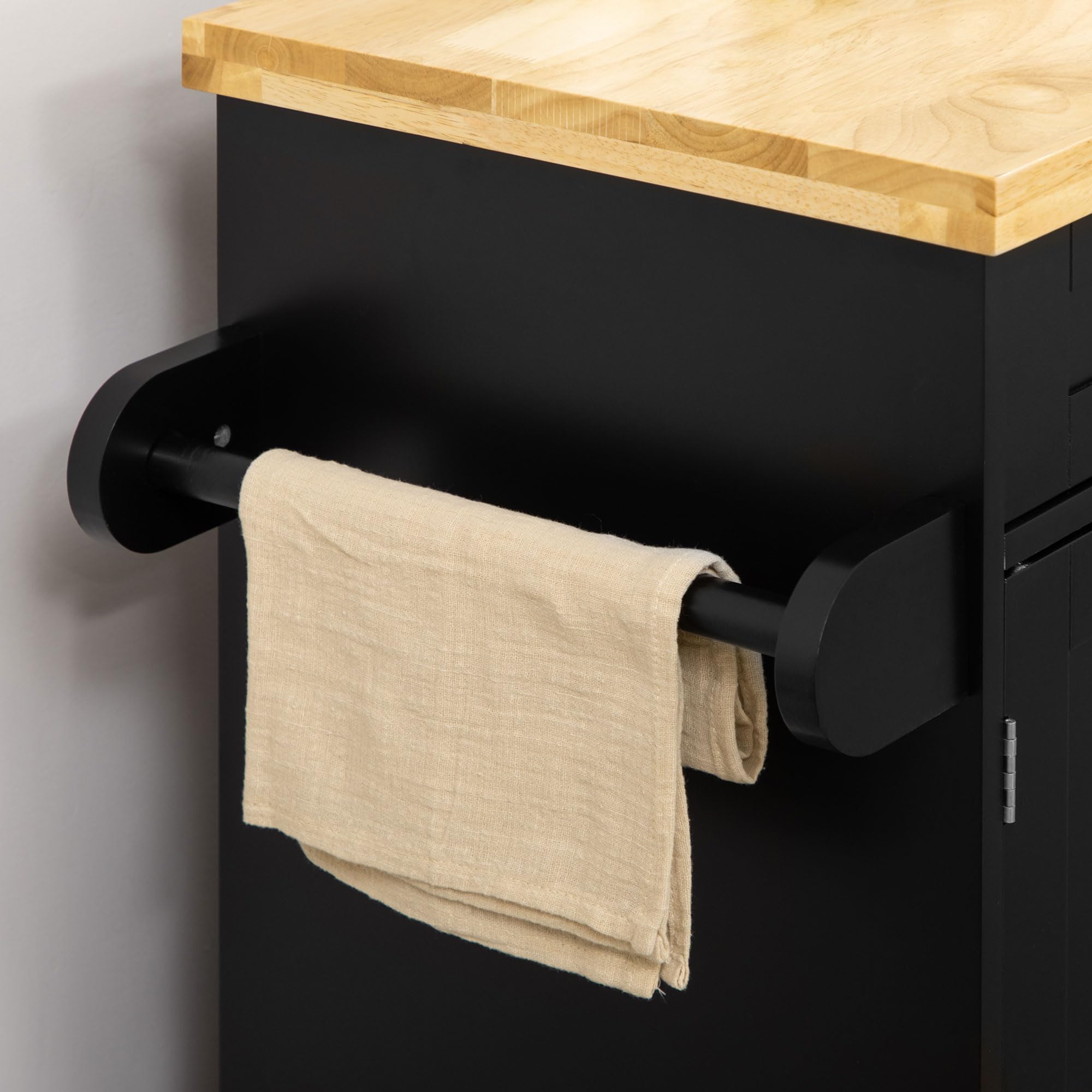 HOMCOM Chariot de cuisine avec plan de travail, chariot de cuisine avec étagère à épices, porte-serviettes pour salon, salle à manger, noir, 109 x 40 x 89 cm