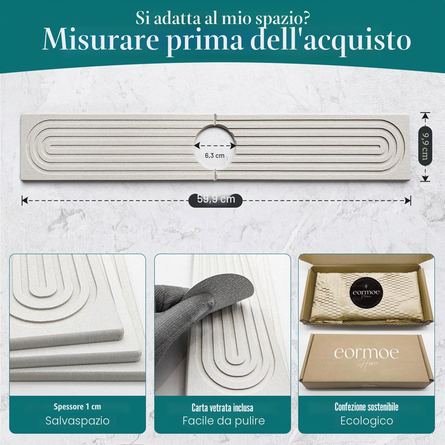 Vassoio per lavello in pietra ad asciugatura istantanea, ad asciugatura rapida, paraspruzzi per cucina, tappetino assorbente per rubinetto del bancone del bagno (grigio scuro, 60 x 10 cm)
