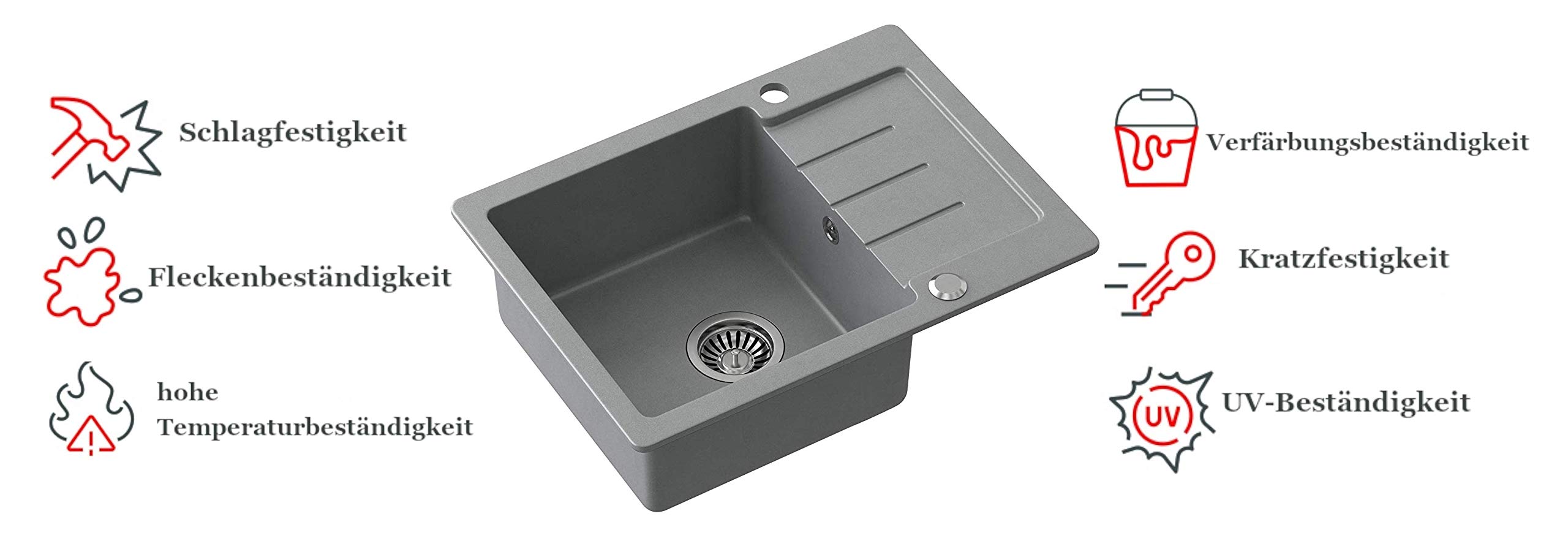 VBChome - Fregadero de granito (60 x 44 cm), color gris