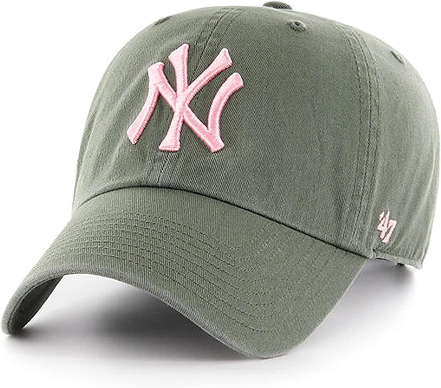 47 Brand MLB Moss Green Pink Primary Logo Clean Up Adjustable Strap Baseball Cap Hat, Adult One Size Fits All, New York Yankees - Moss, One size — image 1