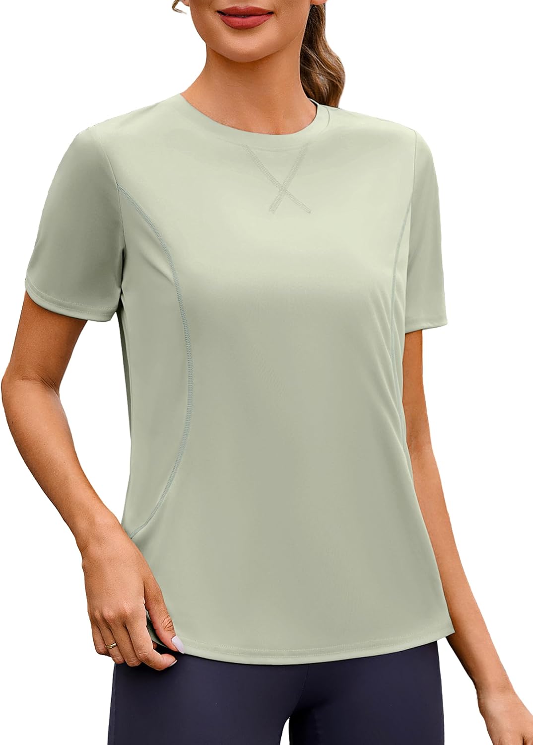 Quenteen Women's Short Sleeve Sun Shirt - UPF50+ Breathable Quick-Dry Lightweight Stretch Top for Yoga Running Daily Wear